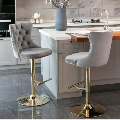 Pascola Swivel Yes Upholstered Velvet Yes Bar Stool with Stainless Steel Frame