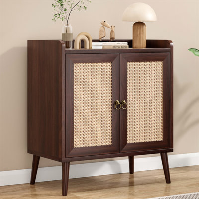 Sideboard Buffet Cabinet With Storage With Rattan Decorated Doors, Vintage Side Cabinets For Dining Room, Living Room,Hallway