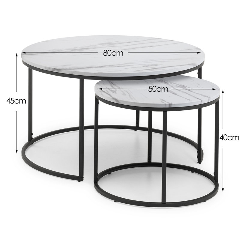 Amhurst 2 Piece Coffee Table Set, White Marble