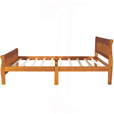 Queen Size Wood Platform Bed With Headboard And Wooden Slat Support (Oak)