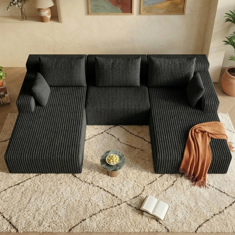 107" U-Shape Cloud Couch, Modern Modular Sectional Boneless Cloud Couch for Living Room, Deep Seat Sleeper Chaise Longue for Living Room, No Assembly Required