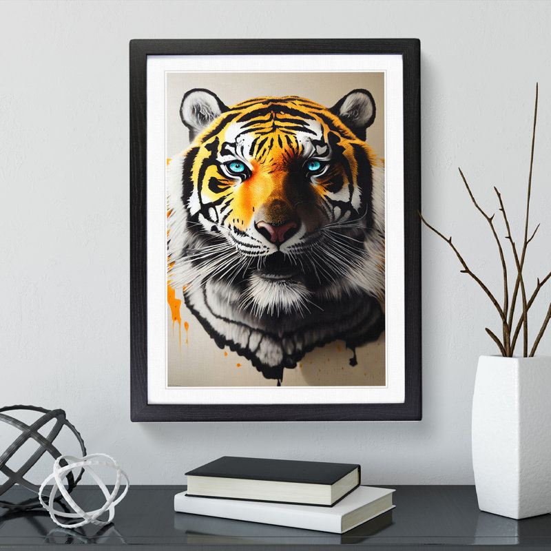 Splashed Tiger - Framed Print, 34cm H x 25cm W x 2cm D, Black Framed