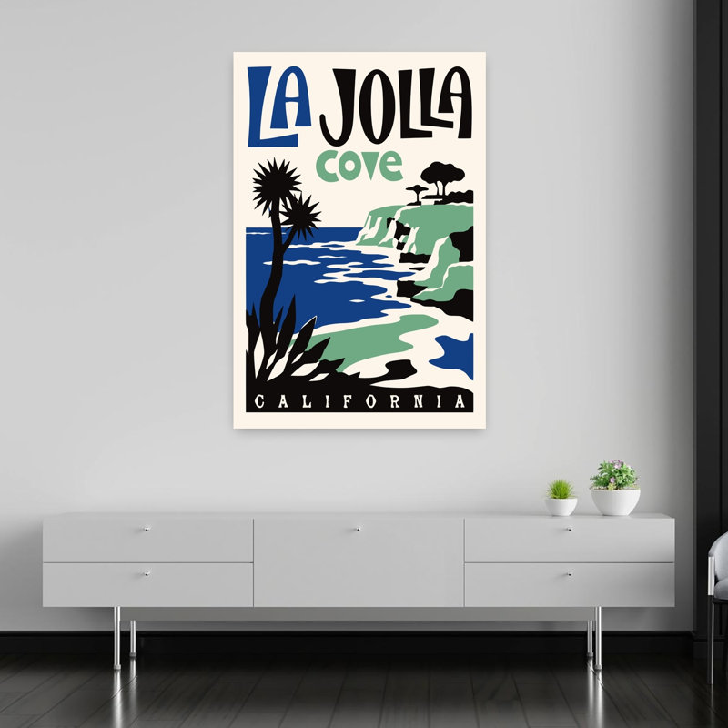 «La Jolla Cove», impression rétro sur un palmier côtier rétro en Californie, H 60 po x l 40 po
