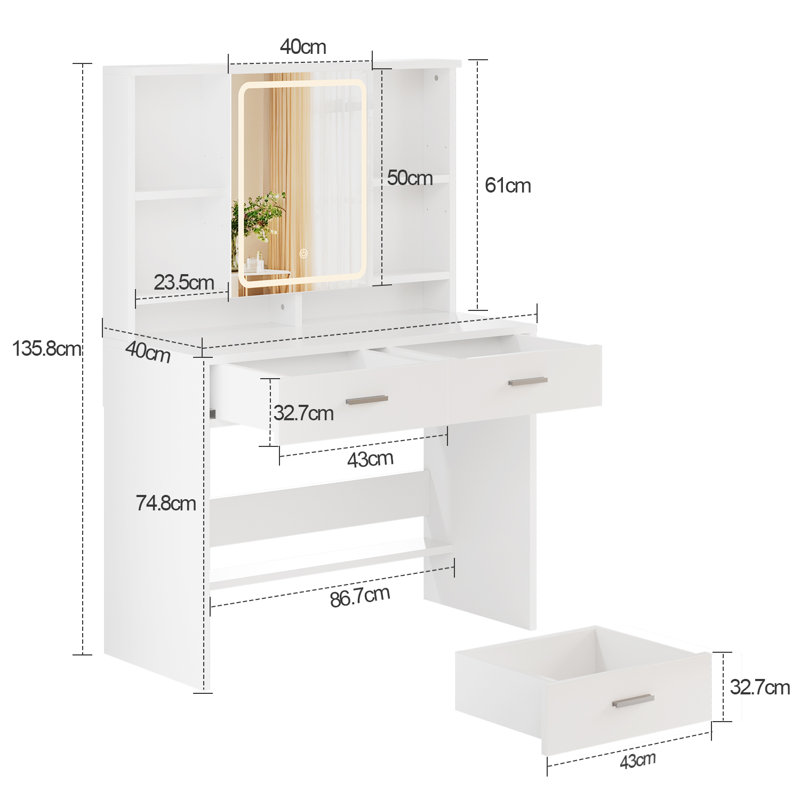 Dressing Table with Mirror, White