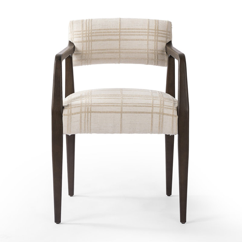 Chaise avec accoudoirs touffetée Lajeana, Ivoire Sheffield