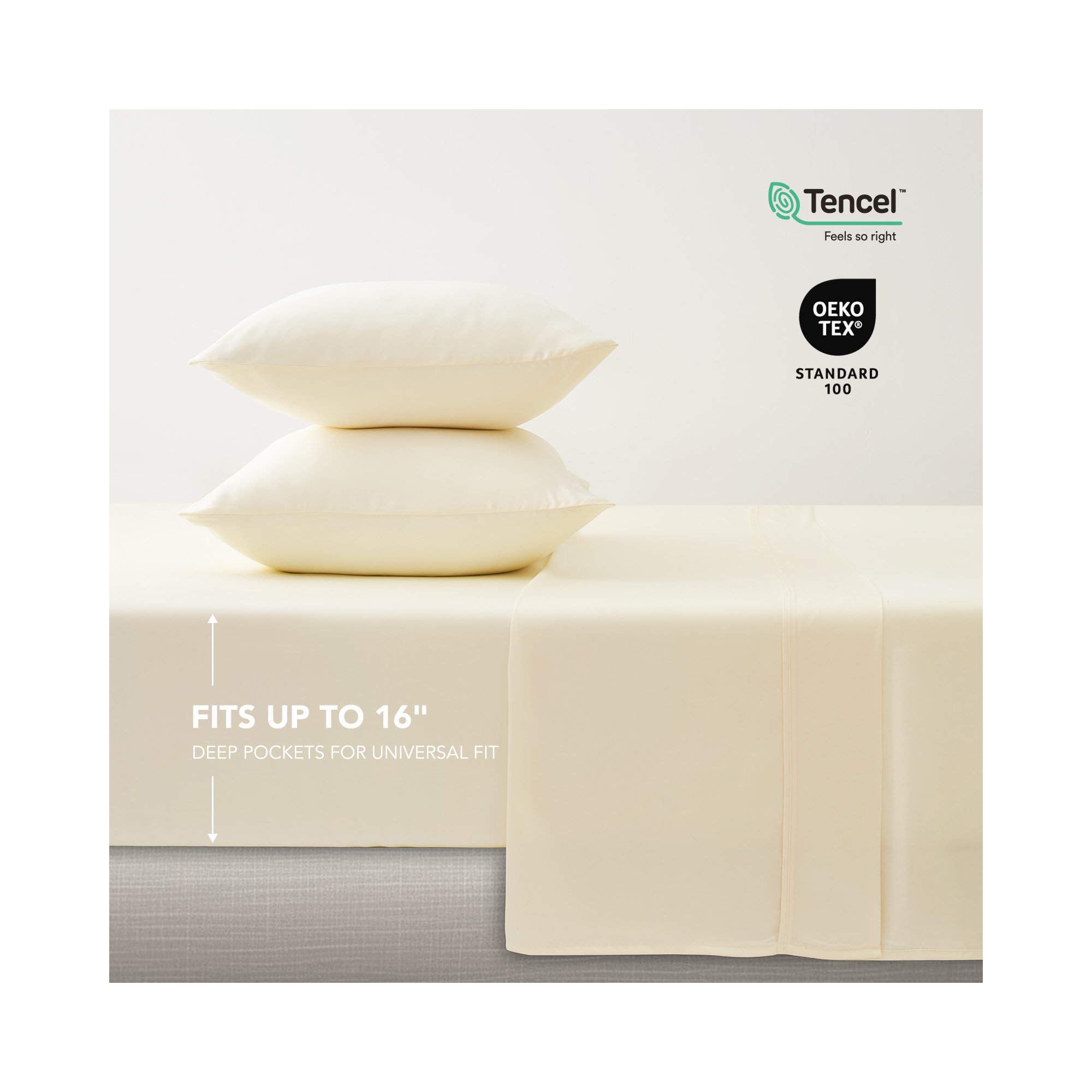 Tencel Sheet Set 4 Pieces, King Sheet Set + 1 Fitted Sheet + 2  Pillowcases, Cream White