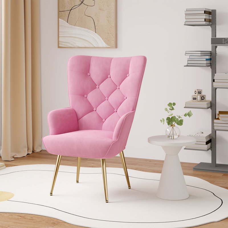 Fauteuil à oreilles Pureza, Velours rose