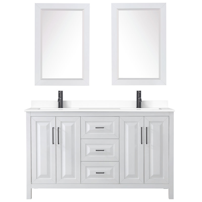 Daria 60'' W Double Vanity, White, Brushed Gold, White Cultured Marble