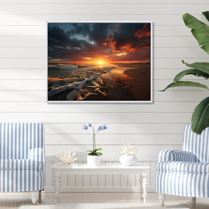 Photo de plage Sables d'or XXV - reproduction sur toile, Cadre flottant blanc, H 34 po x l 44 po x P 1,5 po