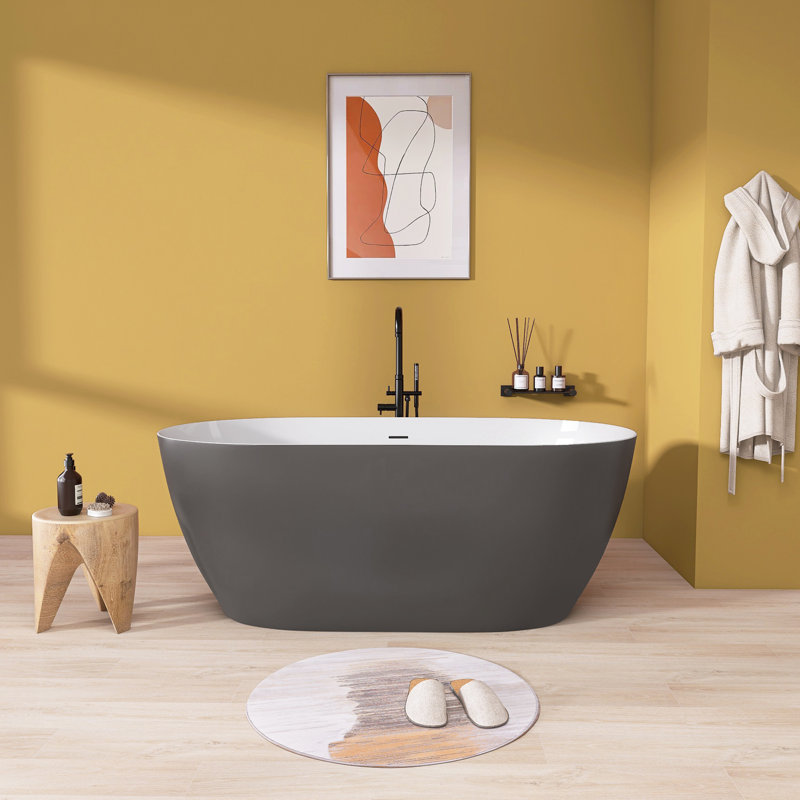Baignoire de trempage autoportante en acrylique 67 po, Gris mat