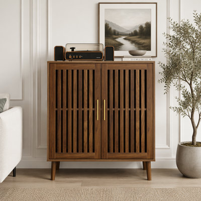 Farmhouse Sideboard Buffet Cabinet with Louvered Doors, Wooden Storage Cabinet with Adjustable Shelves for Kitchen Dining Room Living Room Entryway
