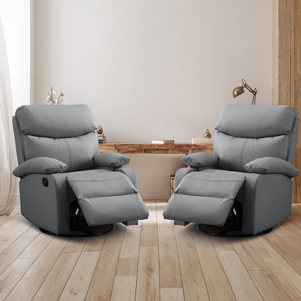 Latitude Run® Pushman Genuine Leather Swivel Rocker Recliner, Small ...