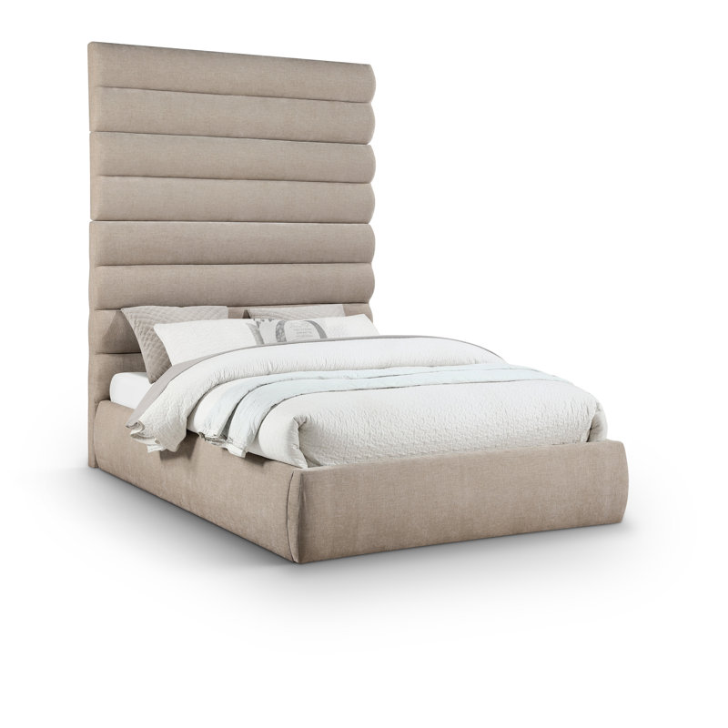 Lit en tissu Adam, Beige, Grand lit, Chenille Fabric