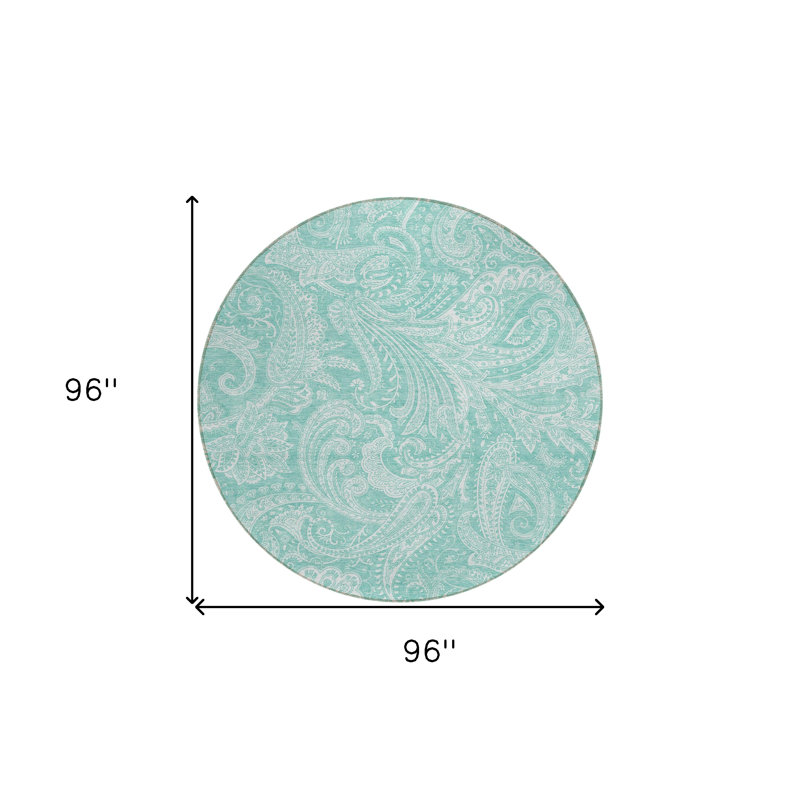 Tapis d'intérieur / extérieur rond 8 pi bleu sarcelle et ivoire lavable