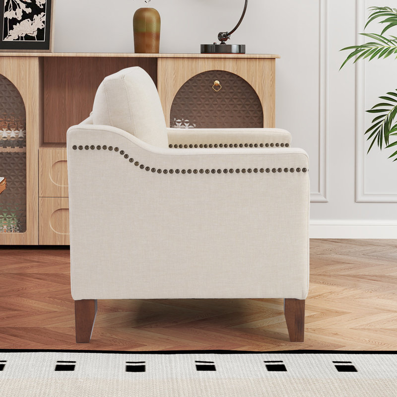 Fauteuil rembourré classique avec garniture cloutée l 30,75 po Idrissi, Blanc