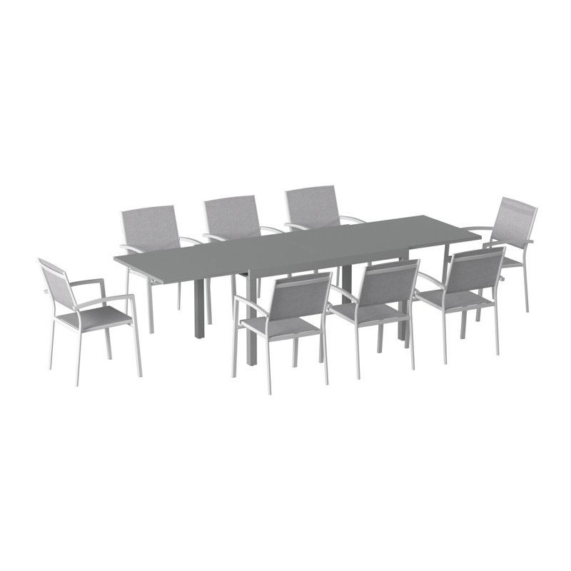 Ariyana 8 - Person Patio Dining Set Extendable Rectangular Table, Blanc