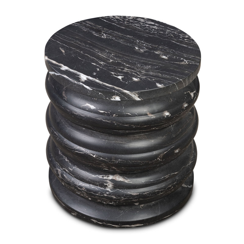 Marq 16" Rounded Tiers Cement Side Table With Marble Finish, Black