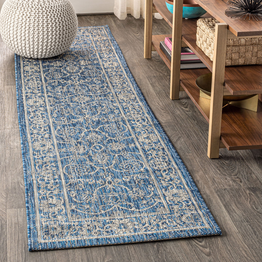 Haupt Vine and Border Textured Weave Navy/Gray Indoor/Outdoor Rug Charlton Home® Rug 