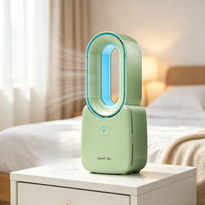 Ventilateur de bureau sans lame avec éclairage ambiant à DEL à commande tactile 5 couleurs, adapté au ventilateur de bureau silencieux et rechargeable USB pour les bureaux de chambre à coucher et de bureau