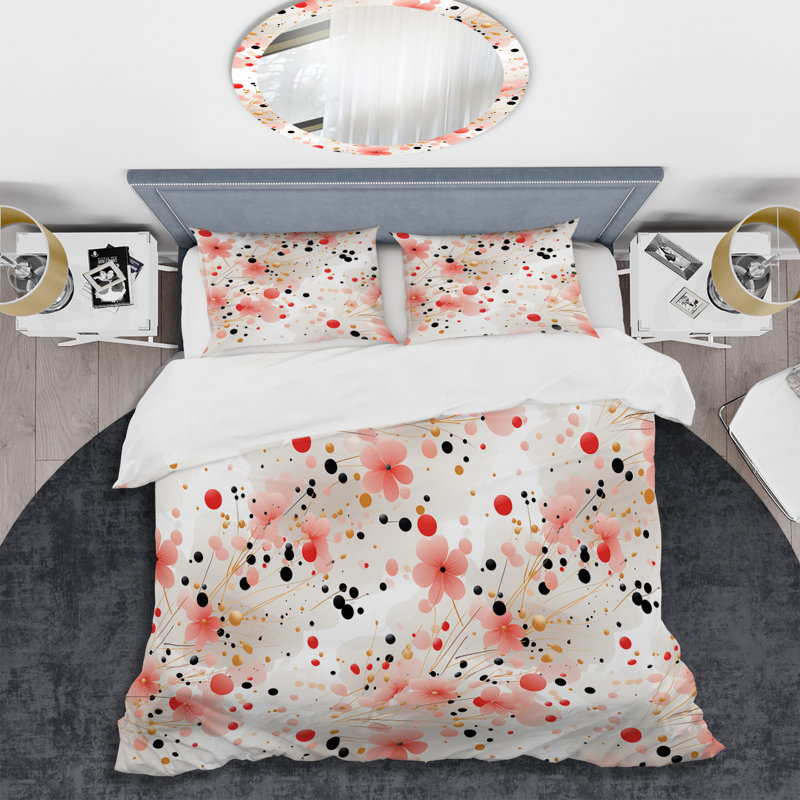 Ensemble de housse de couette rose à motif de dota et d'harmonies florales, Housse de couette pour très grand lit et 2 très