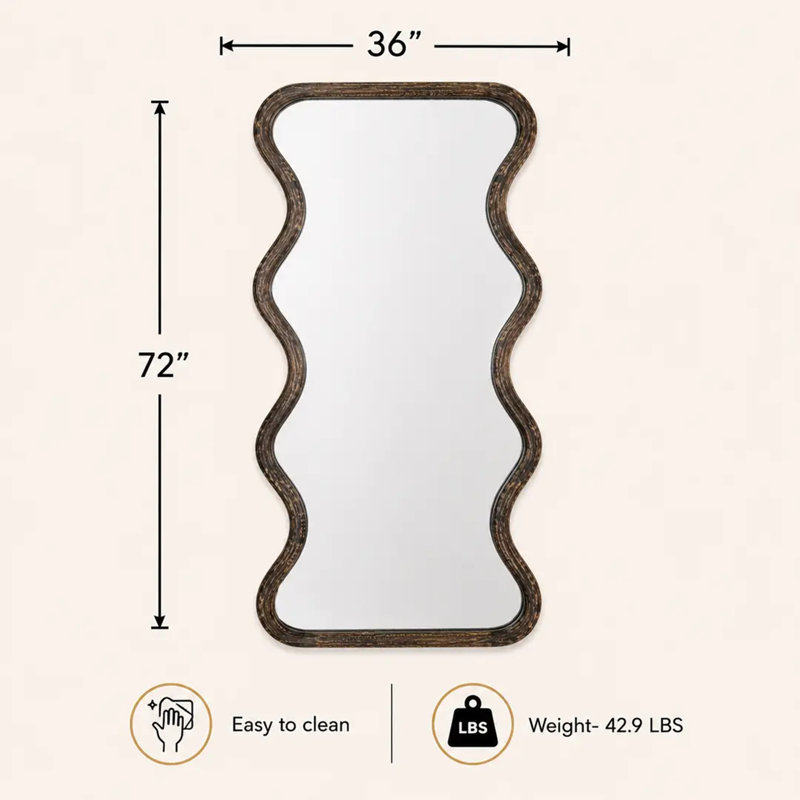 Miroir mural 36 po x 72 po pleine longueur avec cadre en bois de manguier naturel