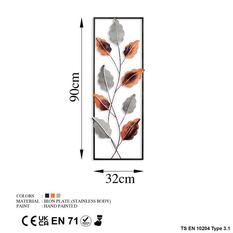 Handmade Decorative Metal Wall Accessory, 12.6 x 35.4 inches | 100% Metal, Thickness: 0.06 inches | Unique Hand-Painted Design, Perfect for Home Decor | Versatile Wall Hanging with Distinctive Color Variations