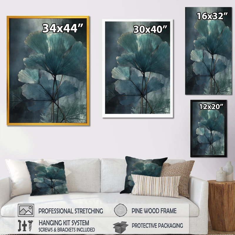 Feuilles de palmier tropical Ginkgo I - impression, Cadre photo noir, H 20 po x l 12 po x P 1 po