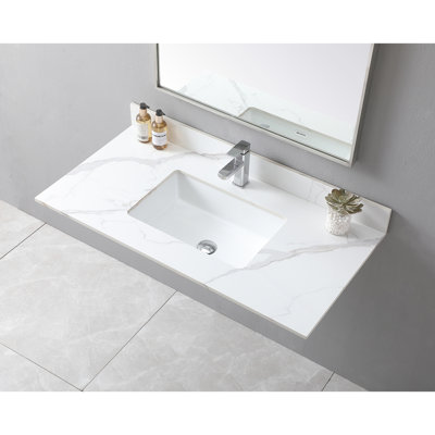 Stylish Sintered Stone Bathroom Vanity Top 43X22 With Ceramic Sink And Complementary Backsplash Gold