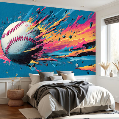 Peel and Stick Wallpaper Intense Baseball Burst Abstract Fluid Paint Strokes Wall Murals 69"H x 96"W Removable PVC Wall Paper Self-Adhesive Wall Decor for Bedroom Living Room Home Office