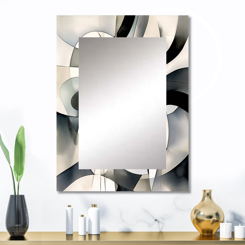 Abstract Neutral XIII - Geometric Mirror, Modern Unique Wall Mirror, Printed Metal Art, 32" x 24"