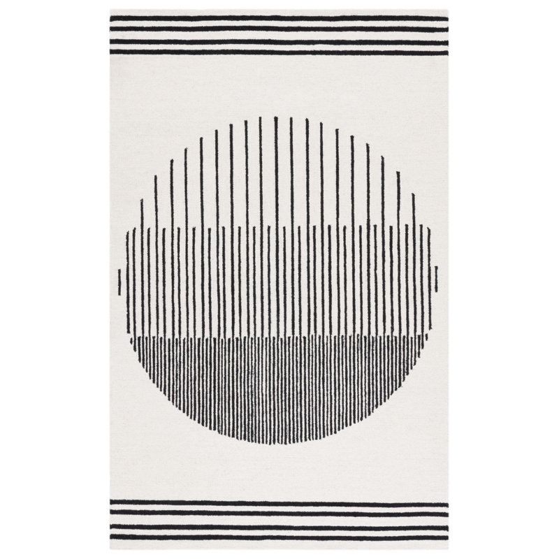 Kyndahl 680 Hand Tufted Wool/Cotton Abstract Indoor Use Only Rug in Ivory/Black, Rectangle 6' x 9'