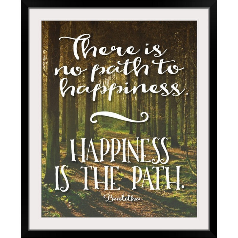 «Buddha Path To Happiness» par Tara Moss, art textuel, Cadre noir, H 28 po x l 24 po x P 1 po