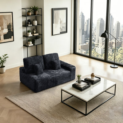 68" Wide Right Armrest Daybed, Corduroy Upholstery With Pure Foam Construction, Modern Deep Seat Lounge Design