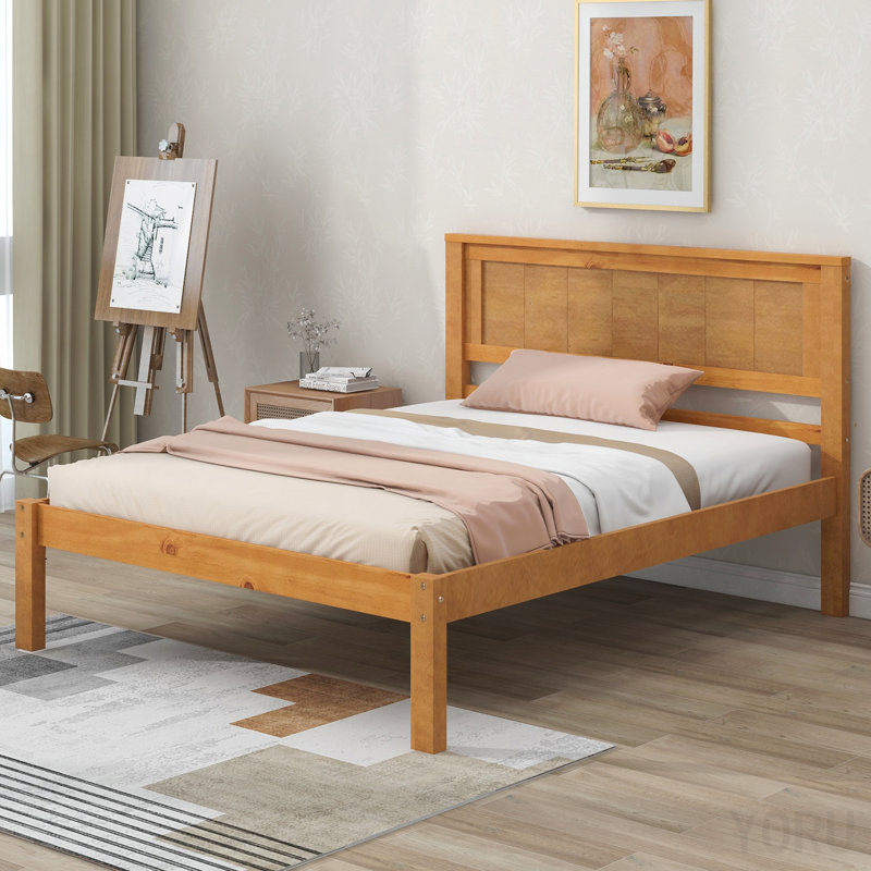Base de lit plateforme avec tête de lit, support à lattes de bois, aucun sommier requis, simple, Blanc, null