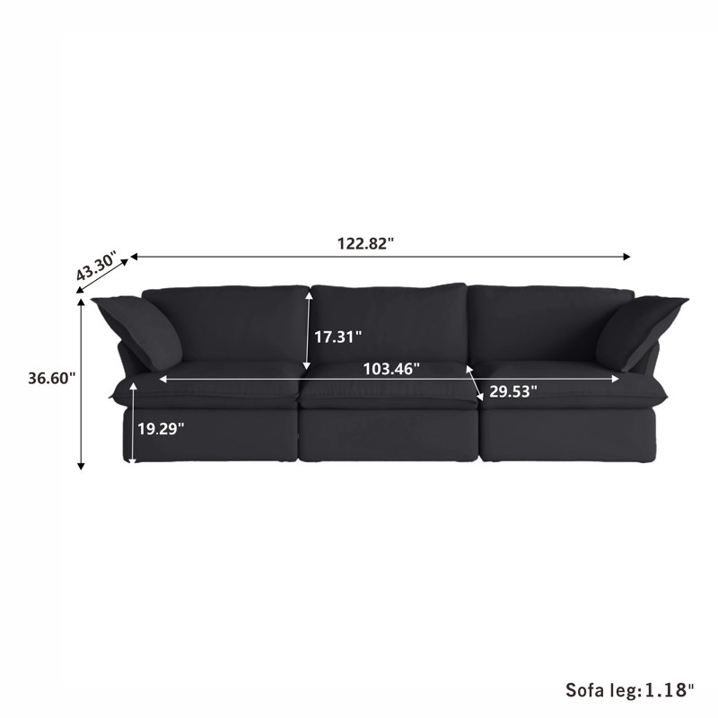 Fairford Nedek 3-Piece Upholstered Modern Corduroy Fabric Sectional Sofa, Black Linen Blend