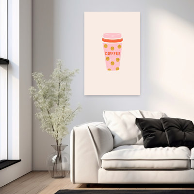 Happy Pink Coffee Cup Colorful Contemporary Wall Art