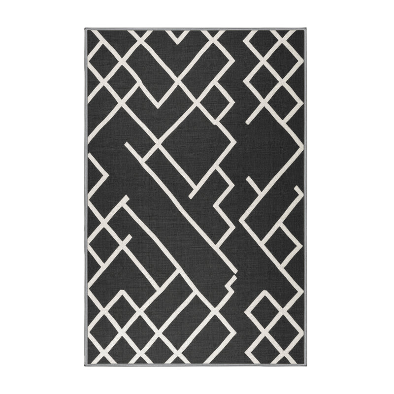 Tapis gris en treillis lavable à la machine, Rectangle 7 pi x 9 pi