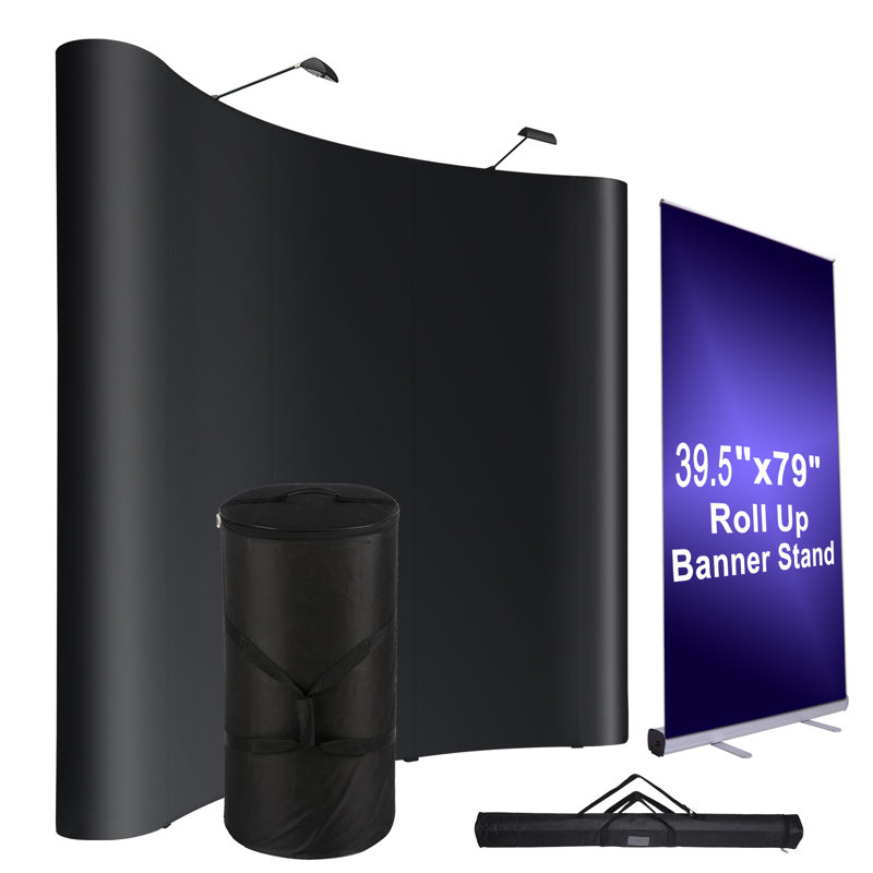 InstaHibit 10x8 Ft Pop Up Backdrop Booth Stand w/ 40"x79" Roll Up Banner Stand