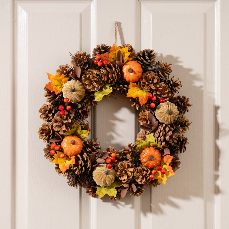 41cm Autumnal Pumpkin & Pinecone Wreath