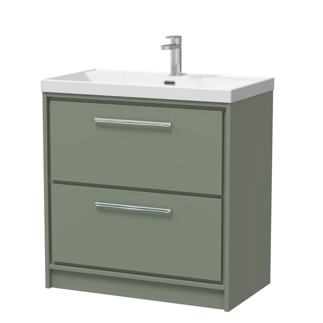Hudson Reed Lille 600mm Fern Green 2 Drawer Floor Standing Vanity Unit With 1 Tap Hole Basin