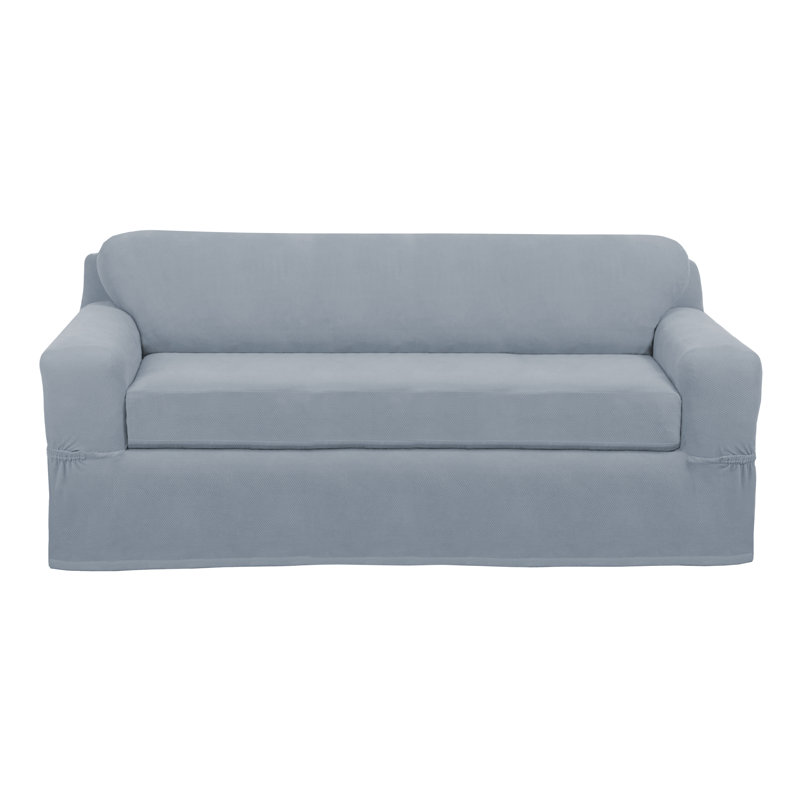 Housse pour canapé à coussins carrés ultra-doux extensible, Bleu acier