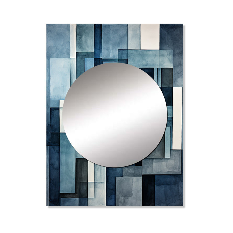 Indigo Illusion Abstract Shapes II - Abstract Shapes Mirror, Modern Unique Wall Mirror, Printed Metal Art, 40" x 30"