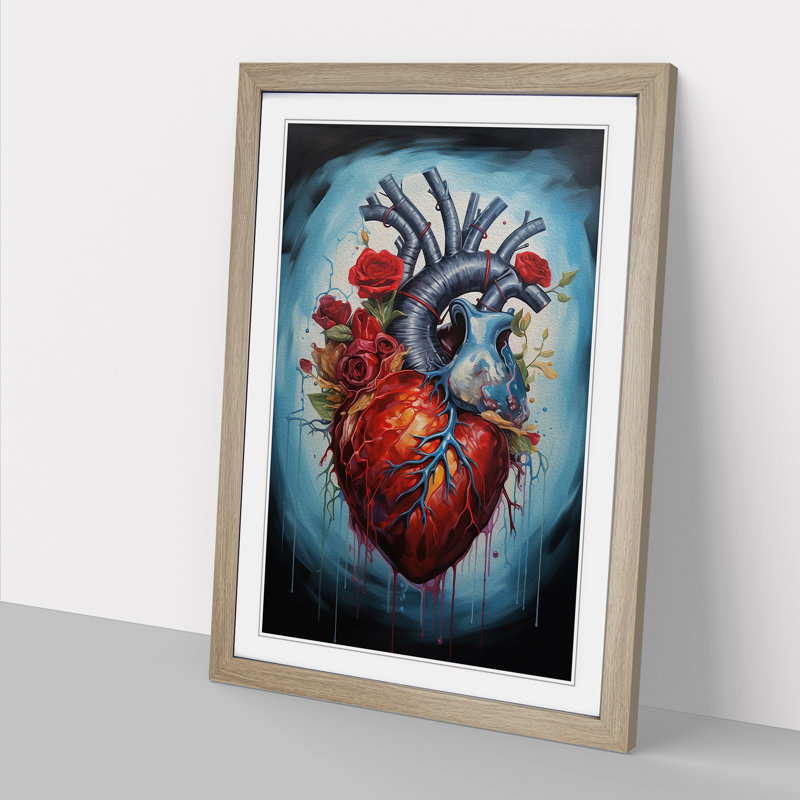 Anatomical Heart Hard Edge Painting - Framed Print, Oak Framed, 64cm H x 46cm W