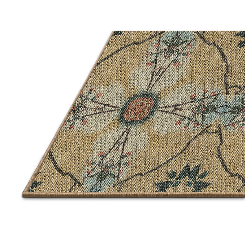 Tapis beige/vert/vert/brun à motifs Deuxville, Rectangle 3 pi x 5 pi