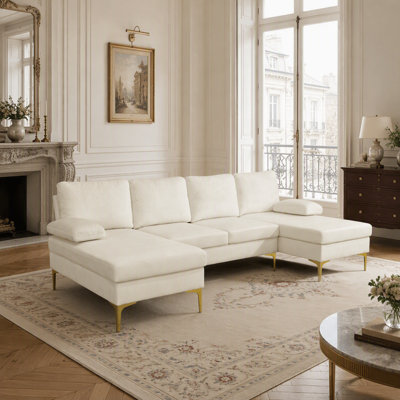Canapé modulaire en forme de U 99,5 "avec méridienne double, canapé 4 places blanc crème