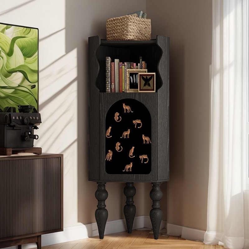 Modern multi-functional corner bookcase, Black