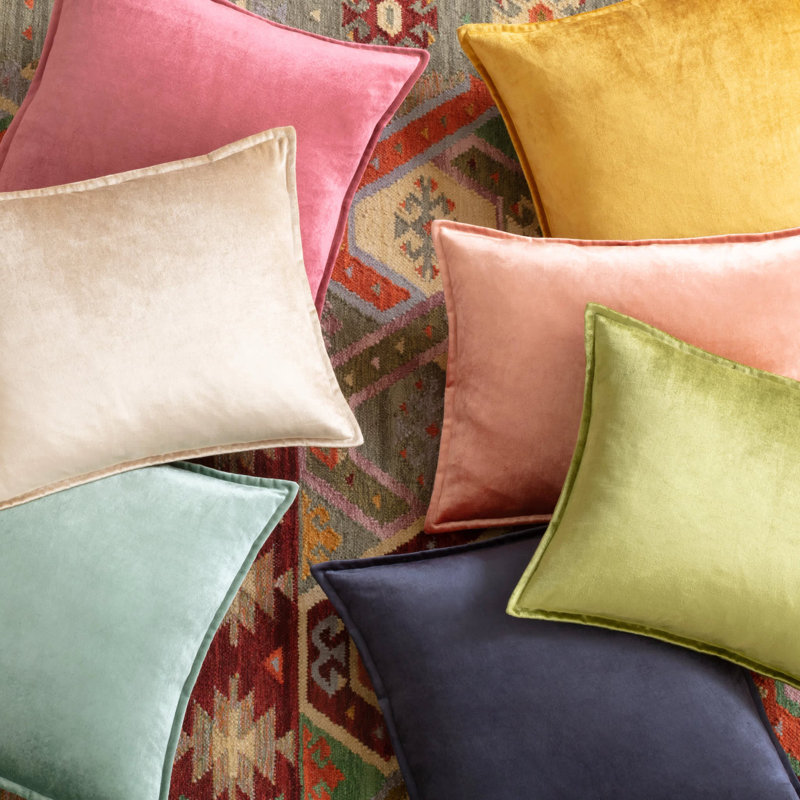 Housse de coussin rectangulaire en mélange de coton / viscose Panne, Chartreuse