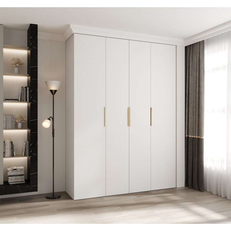 Wardrobe Moko 4, 245,5cm H x 180cm W x 40cm D, White Matt/Black