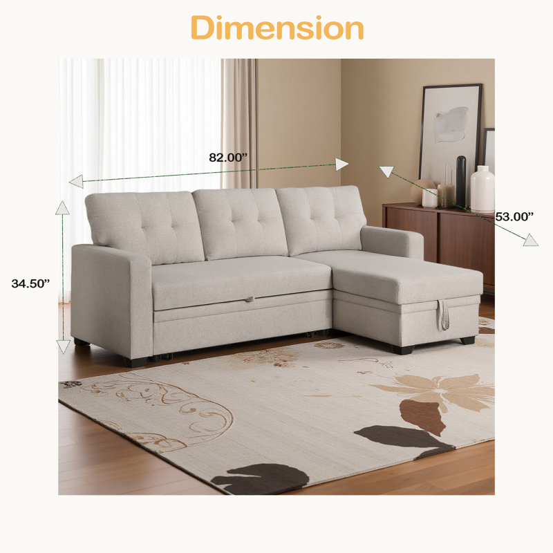 Canapé modulaire convertible rembourré avec méridienne coulissante, Lin beige