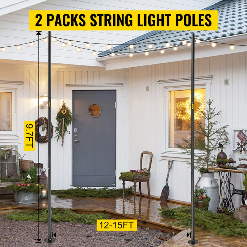 Ensemble de 2 lampadaires d'extérieur en acier thermolaqué 10,6 pi. VEVOR